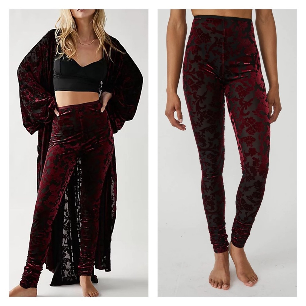 FREE PEOPLE Magic Hour Burnout Velvet Damask Pattern Leggings SZ Small